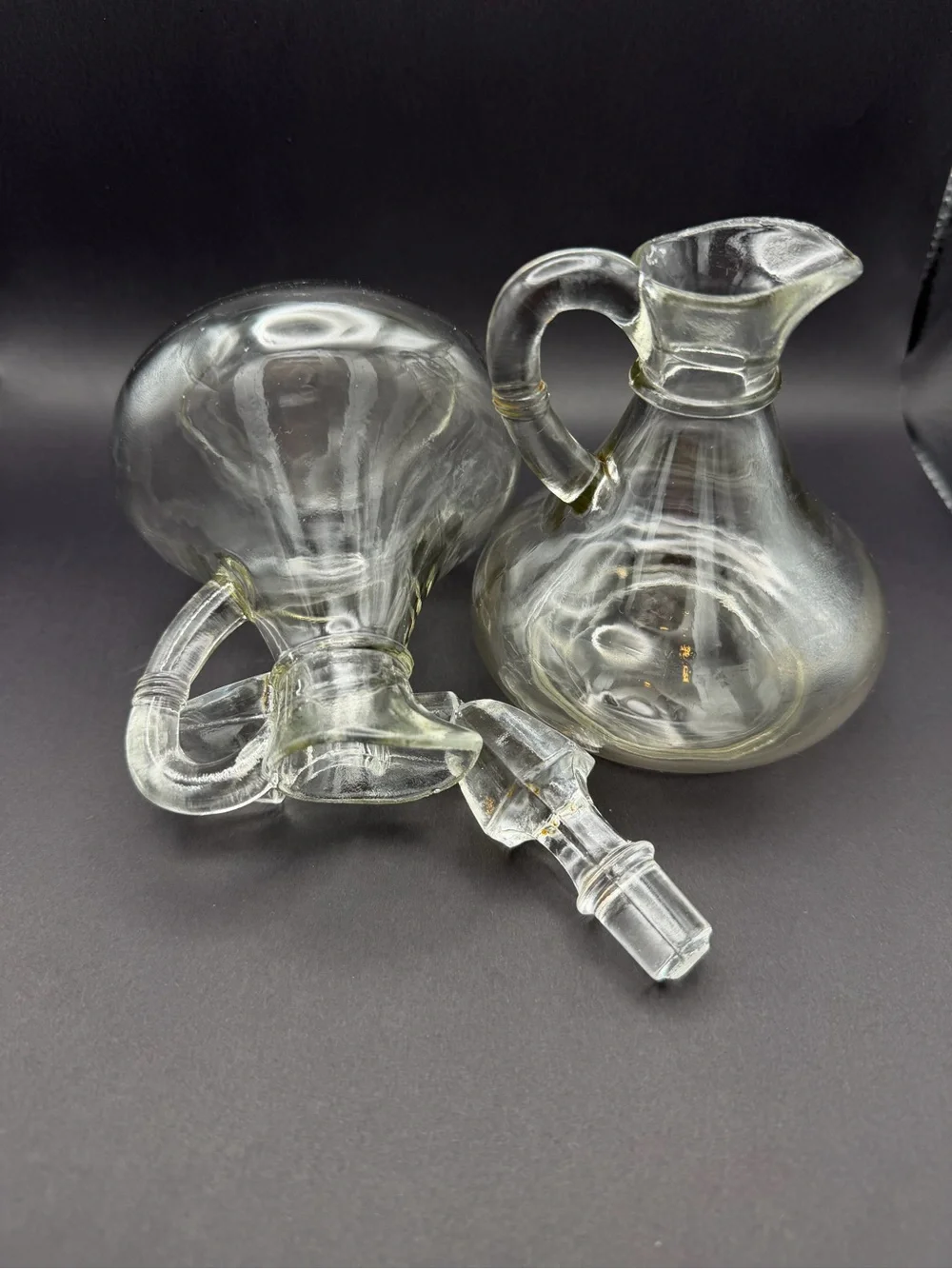 Vintage Anchor Hocking • Clear Glass • Oil & Vinegar Cruet Set of 2